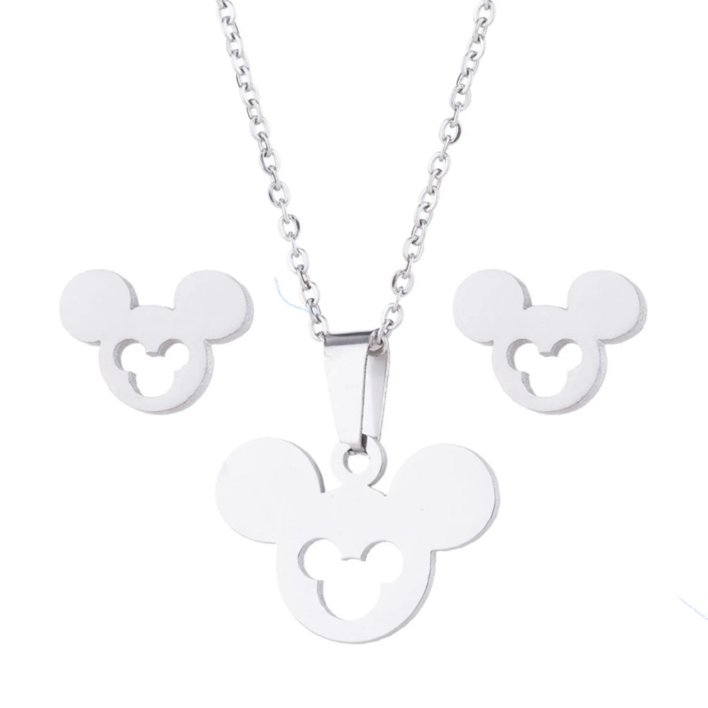 Mickey Ear Earring and Necklace Set